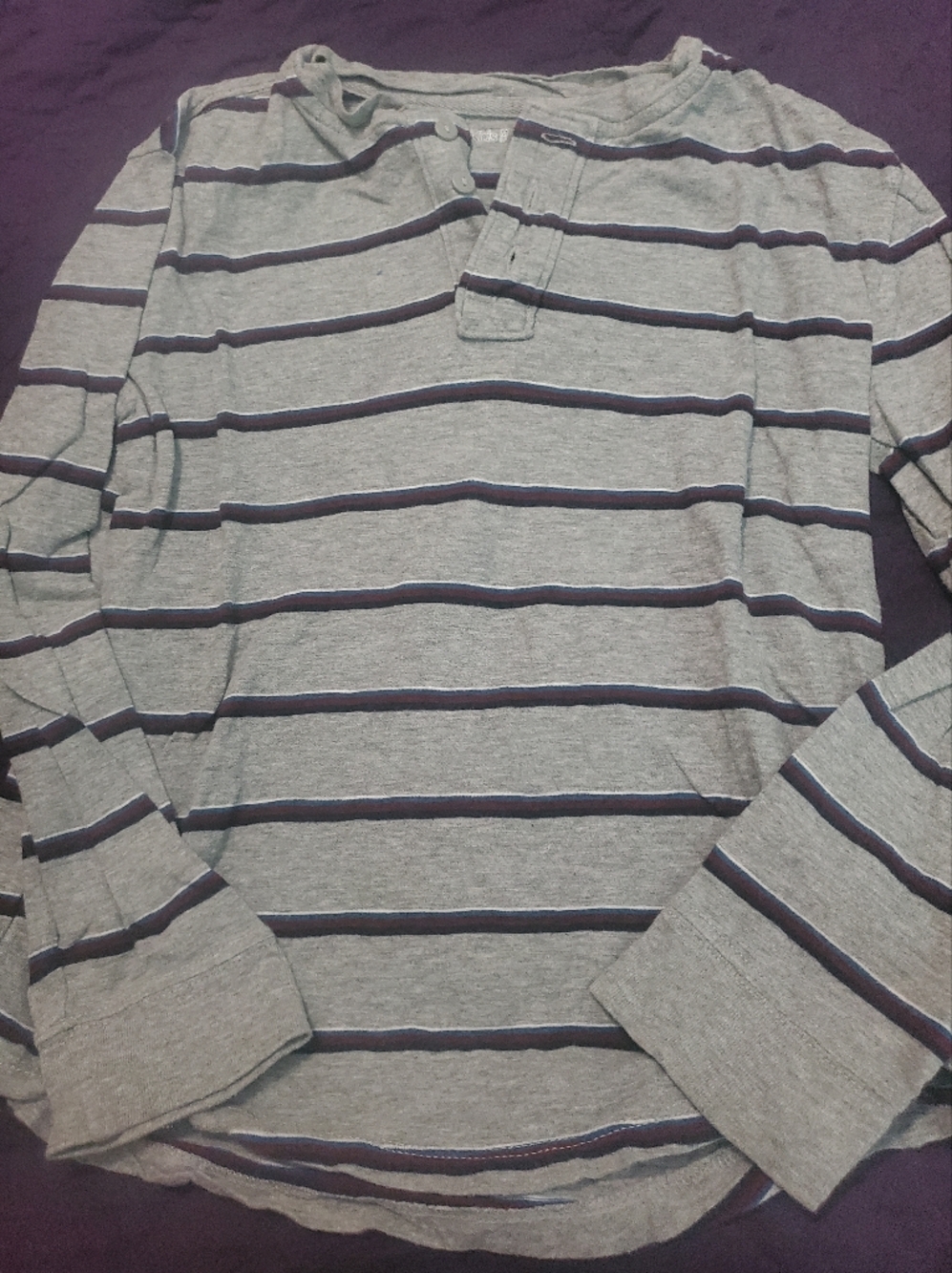 GAP Kids Grey Long-Sleeve Tee with Navy and Light Blue Stripes